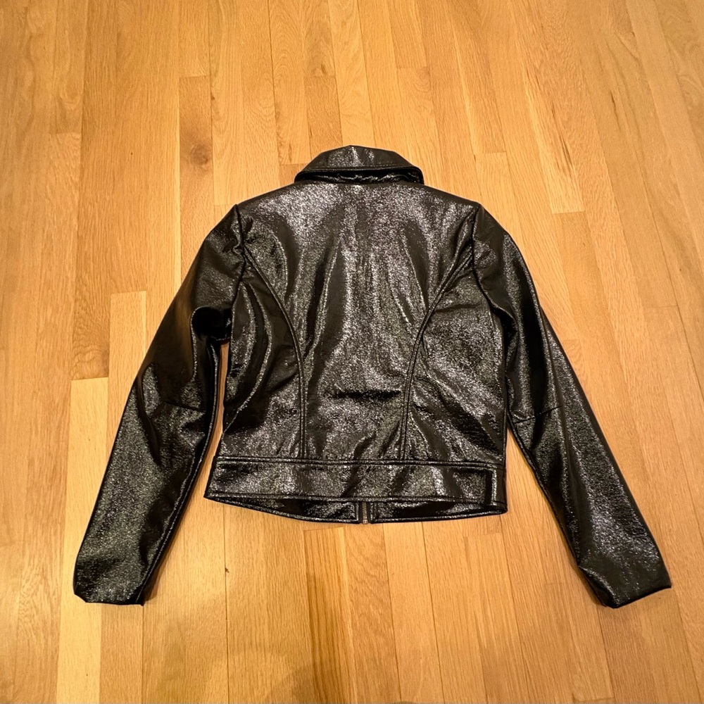 Who What Wear Womens Black Patent Faux Leather Bomber Biker Jacket / Size S - Picture 15 of 15
